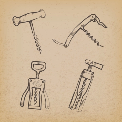 Collection of retro corkscrews on paper vector illustration