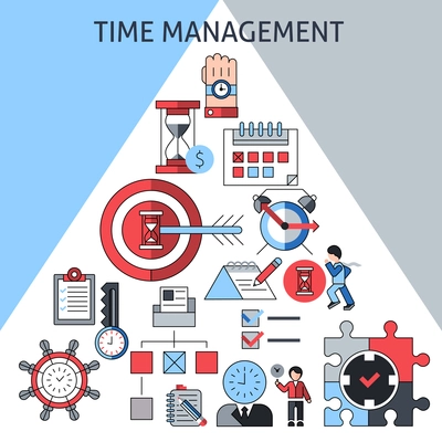 Time management concept with successful business planning working and leadership decorative icons in pyramid shape vector illustration