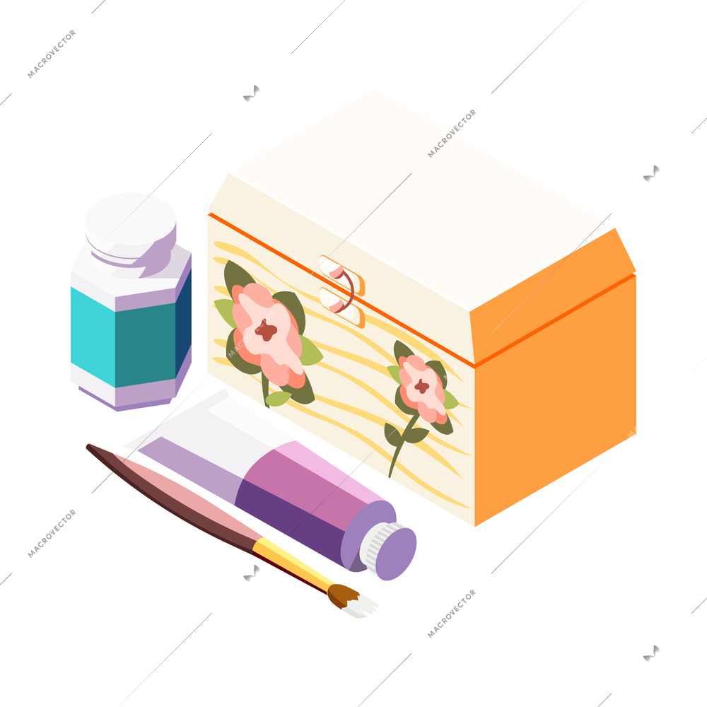 Hobby crafts isometric composition with isolated images of professional crafting tools on blank background vector illustration