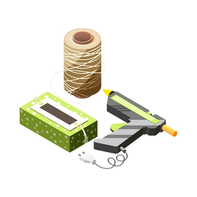 Hobby crafts isometric composition with isolated images of professional crafting tools on blank background vector illustration