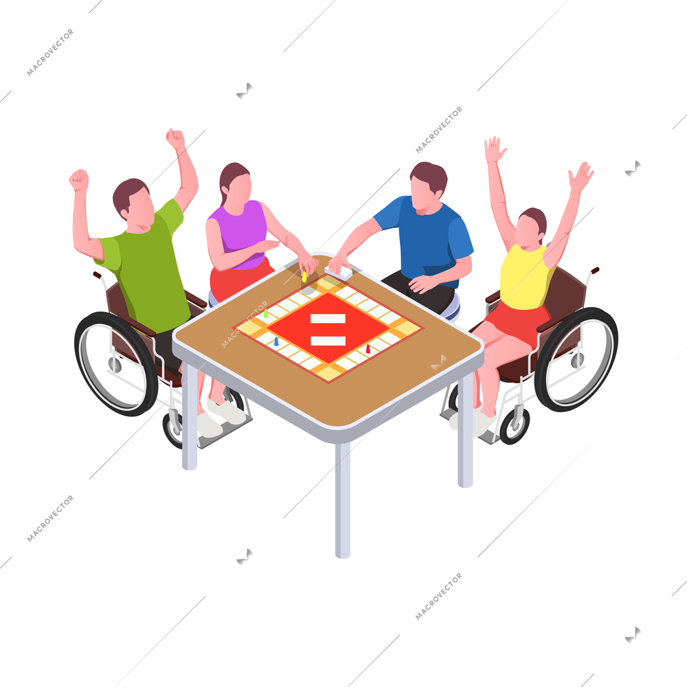 Inclusive education isometric composition with human characters of disabled people developing vector illustration