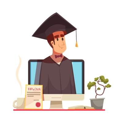 Online courses composition with doodle style images of books supplies and electronic gadgets vector illustration