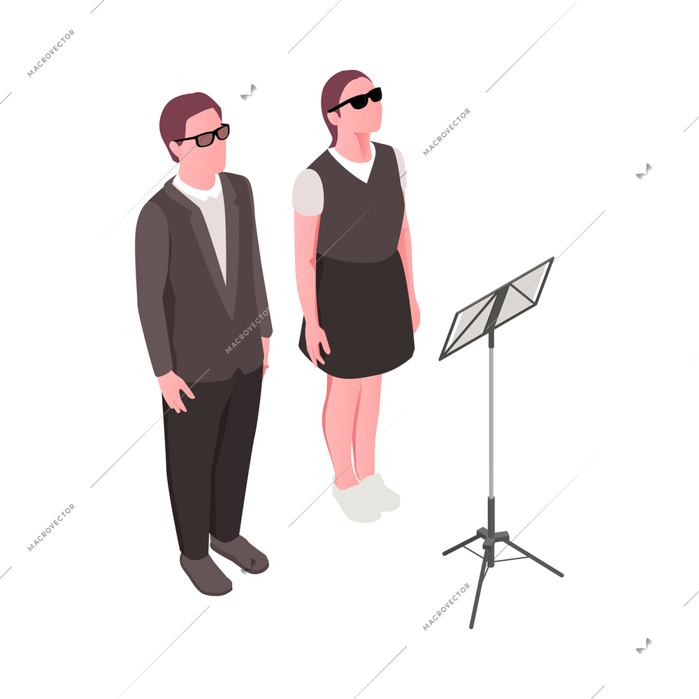 Inclusive education isometric composition with human characters of disabled people developing vector illustration