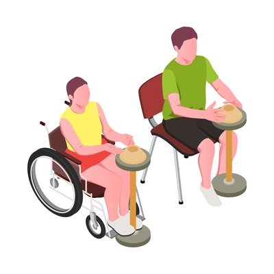 Inclusive education isometric composition with human characters of disabled people developing vector illustration