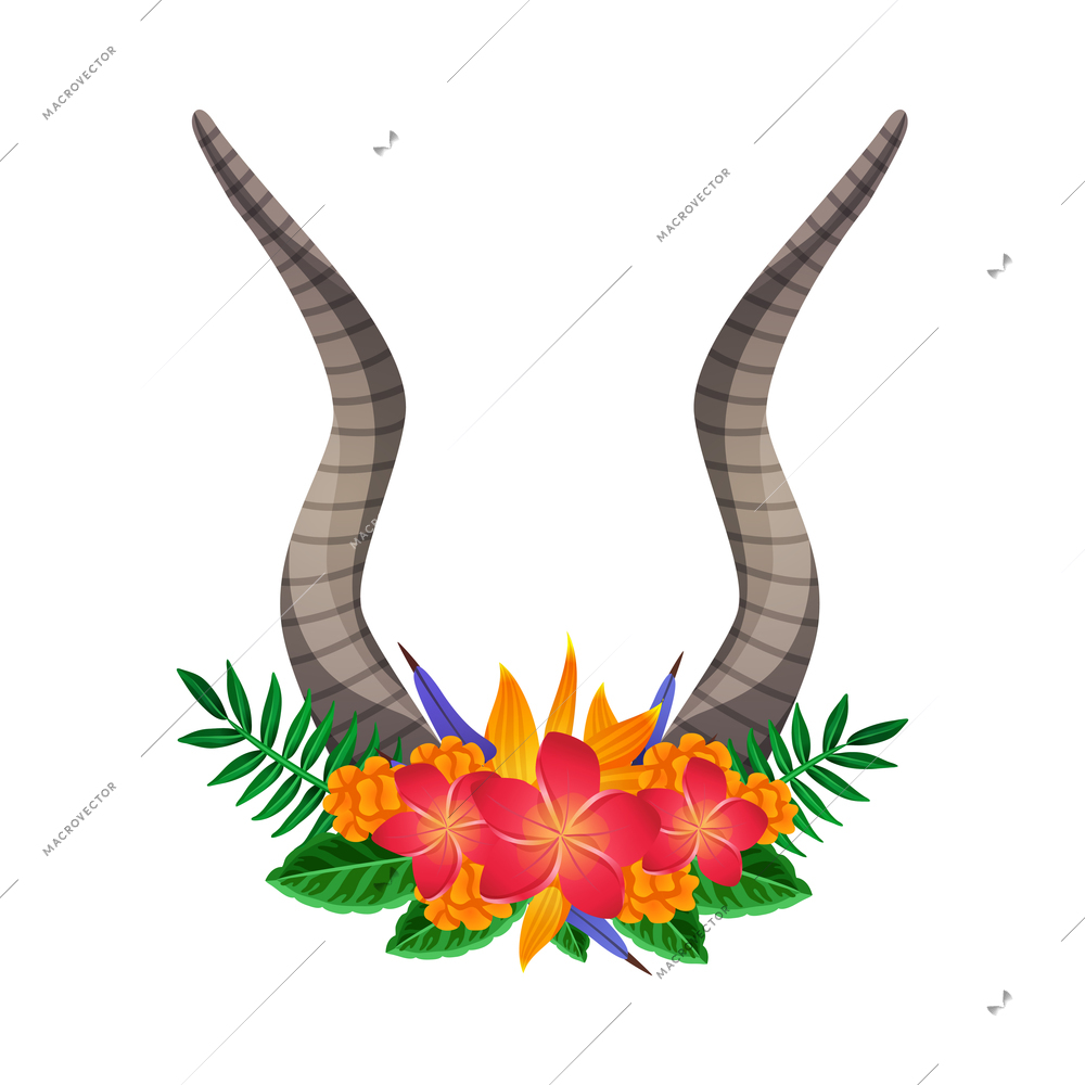 Horns floral composition with isolated image of wild flowers with animal horning isolated vector illustration