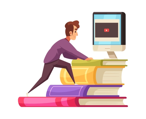 Online courses composition with doodle style images of books supplies and electronic gadgets vector illustration