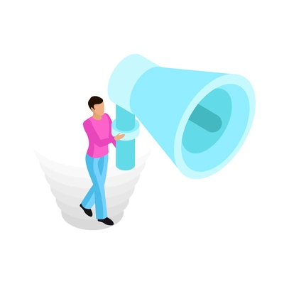 Voice control isometric composition with people controlling smart devices with speak commands vector illustration