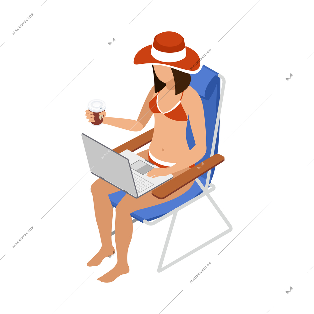 Freelancer usual day isometric composition with human character working in casual situation vector illustration