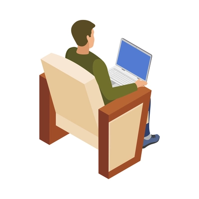 Freelancer usual day isometric composition with human character working in casual situation vector illustration