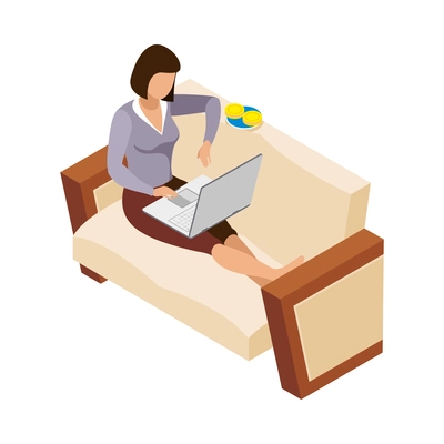 Freelancer usual day isometric composition with human character working in casual situation vector illustration