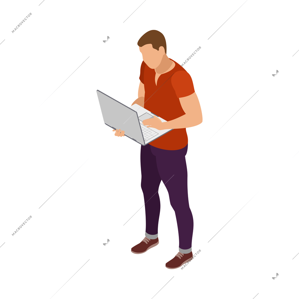 Freelancer usual day isometric composition with human character working in casual situation vector illustration