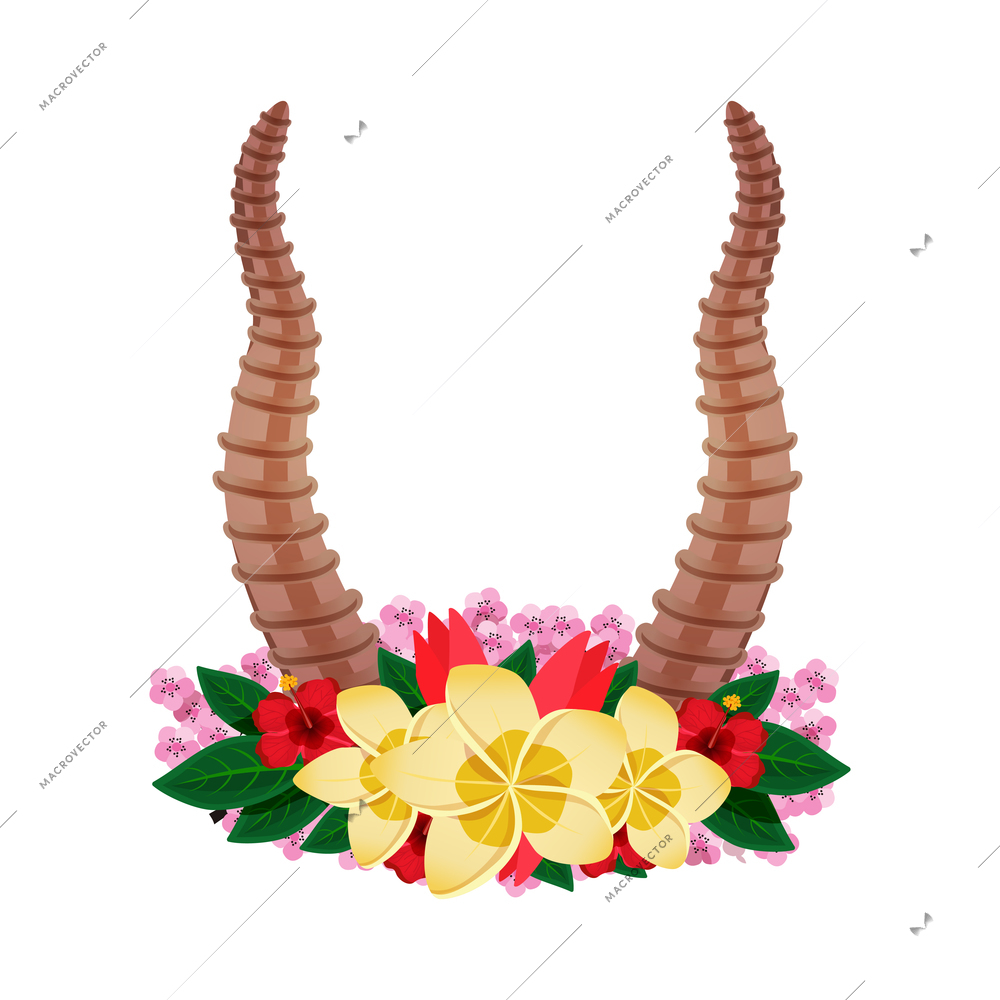 Horns floral composition with isolated image of wild flowers with animal horning isolated vector illustration