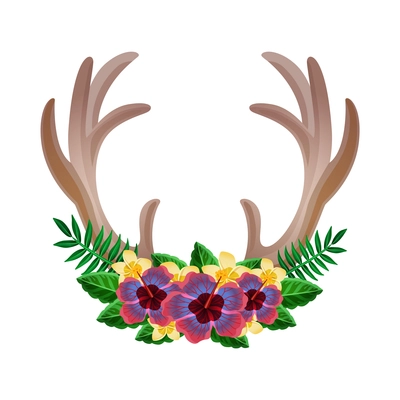 Horns floral composition with isolated image of wild flowers with animal horning isolated vector illustration