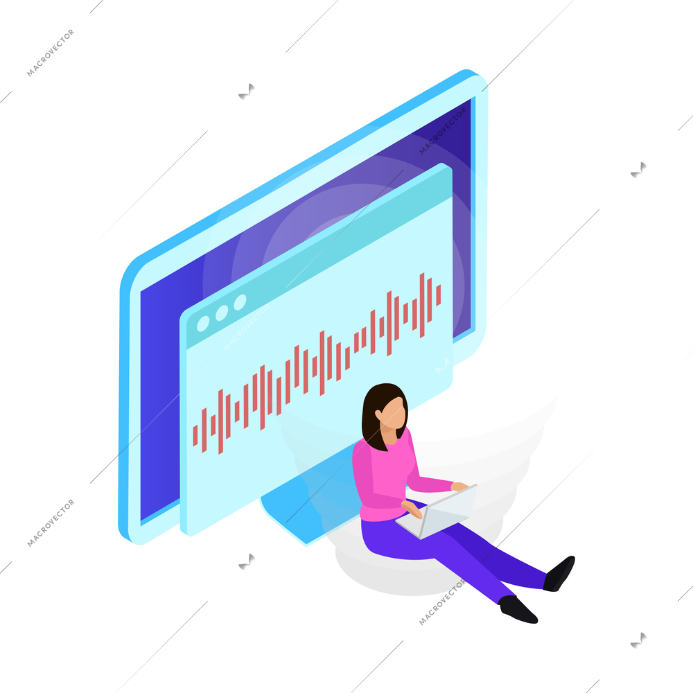 Voice control isometric composition with people controlling smart devices with speak commands vector illustration