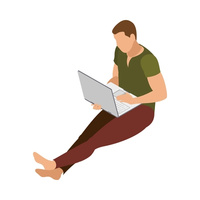 Freelancer usual day isometric composition with human character working in casual situation vector illustration