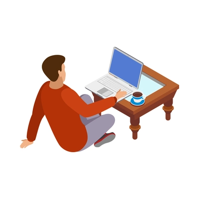 Freelancer usual day isometric composition with human character working in casual situation vector illustration