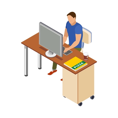 Freelancer usual day isometric composition with human character working in casual situation vector illustration