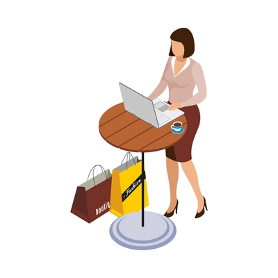 Freelancer usual day isometric composition with human character working in casual situation vector illustration