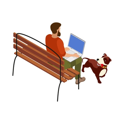 Freelancer usual day isometric composition with human character working in casual situation vector illustration