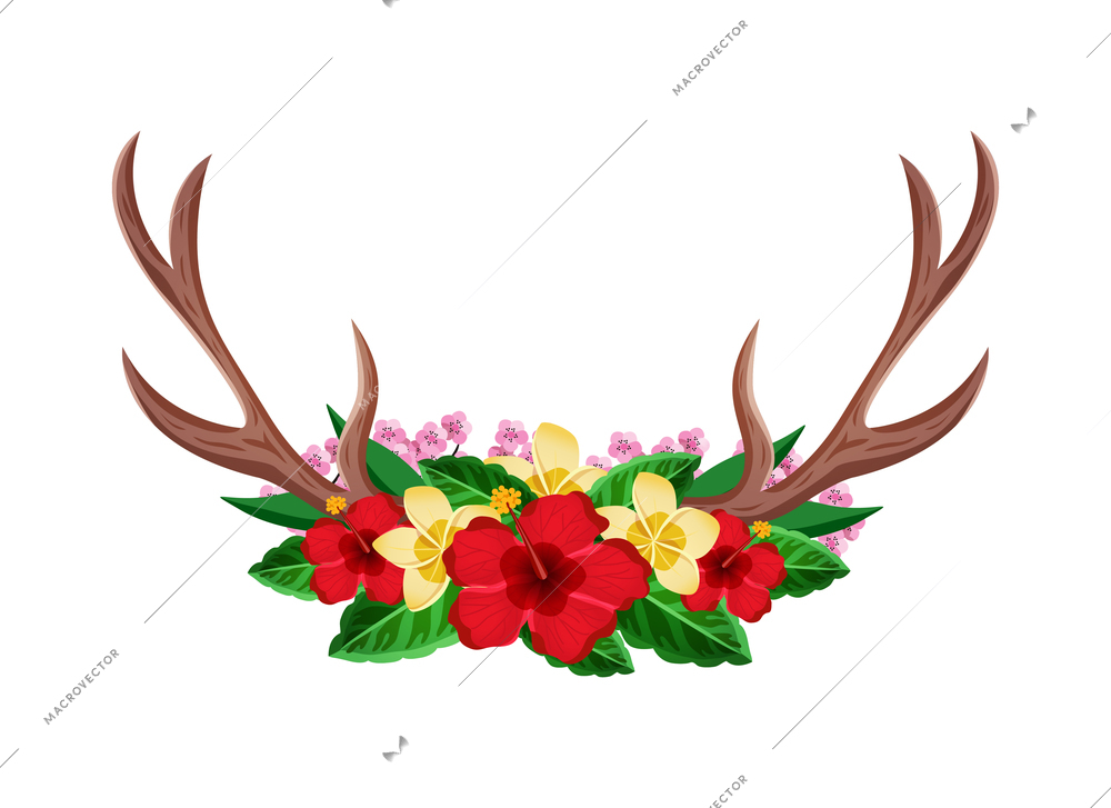 Horns floral composition with isolated image of wild flowers with animal horning isolated vector illustration
