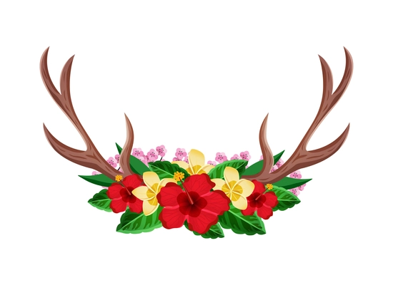 Horns floral composition with isolated image of wild flowers with animal horning isolated vector illustration