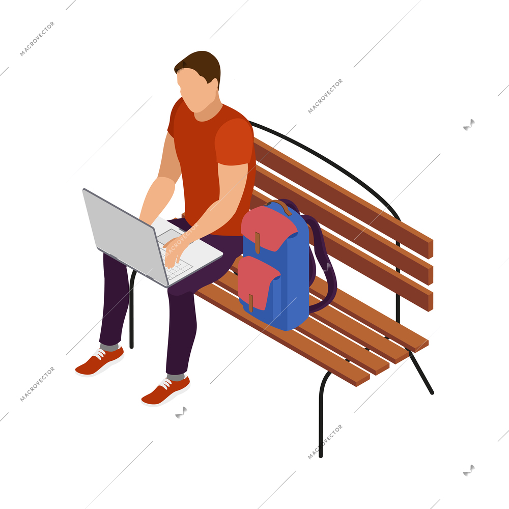 Freelancer usual day isometric composition with human character working in casual situation vector illustration