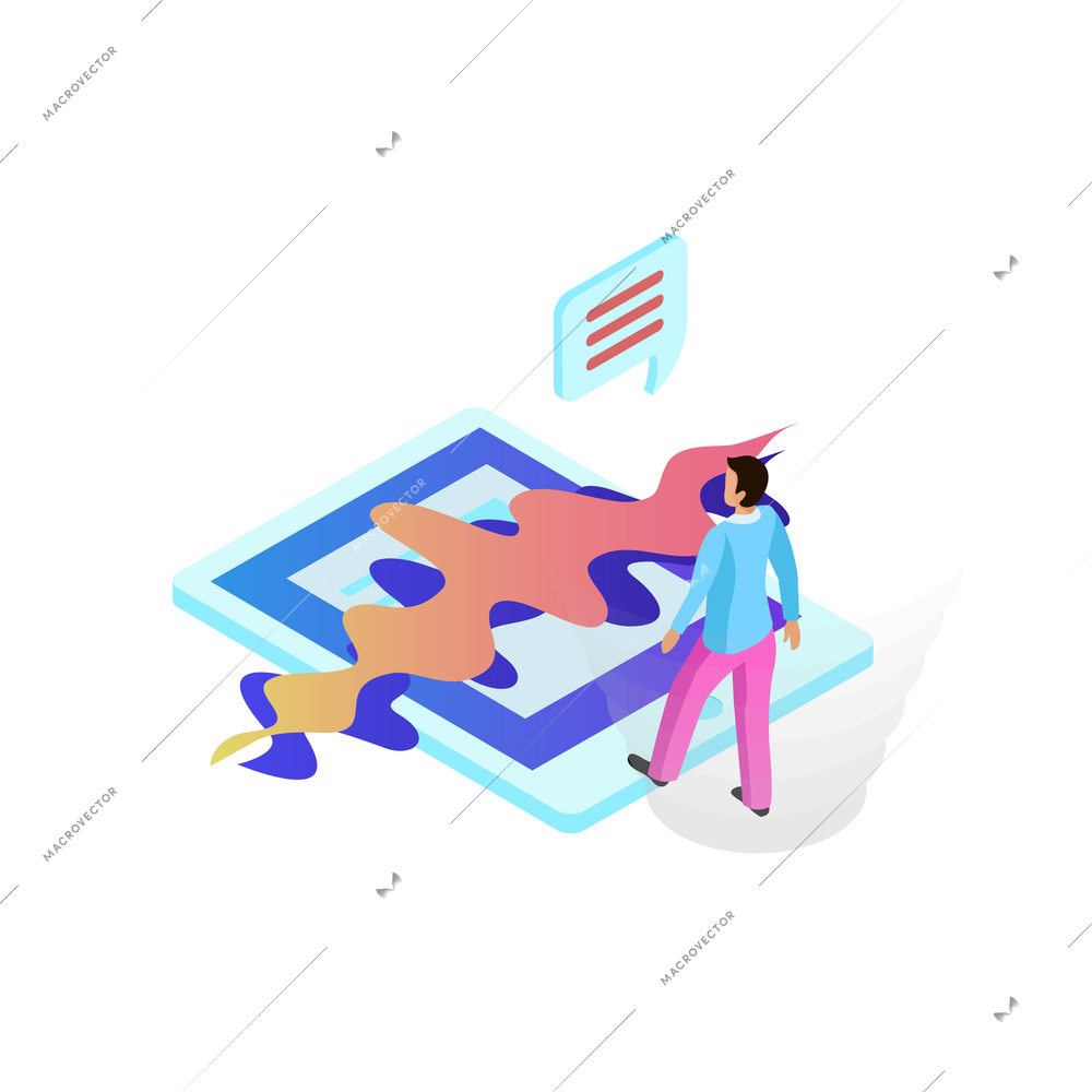 Voice control isometric composition with people controlling smart devices with speak commands vector illustration