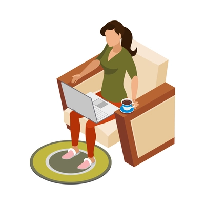 Freelancer usual day isometric composition with human character working in casual situation vector illustration