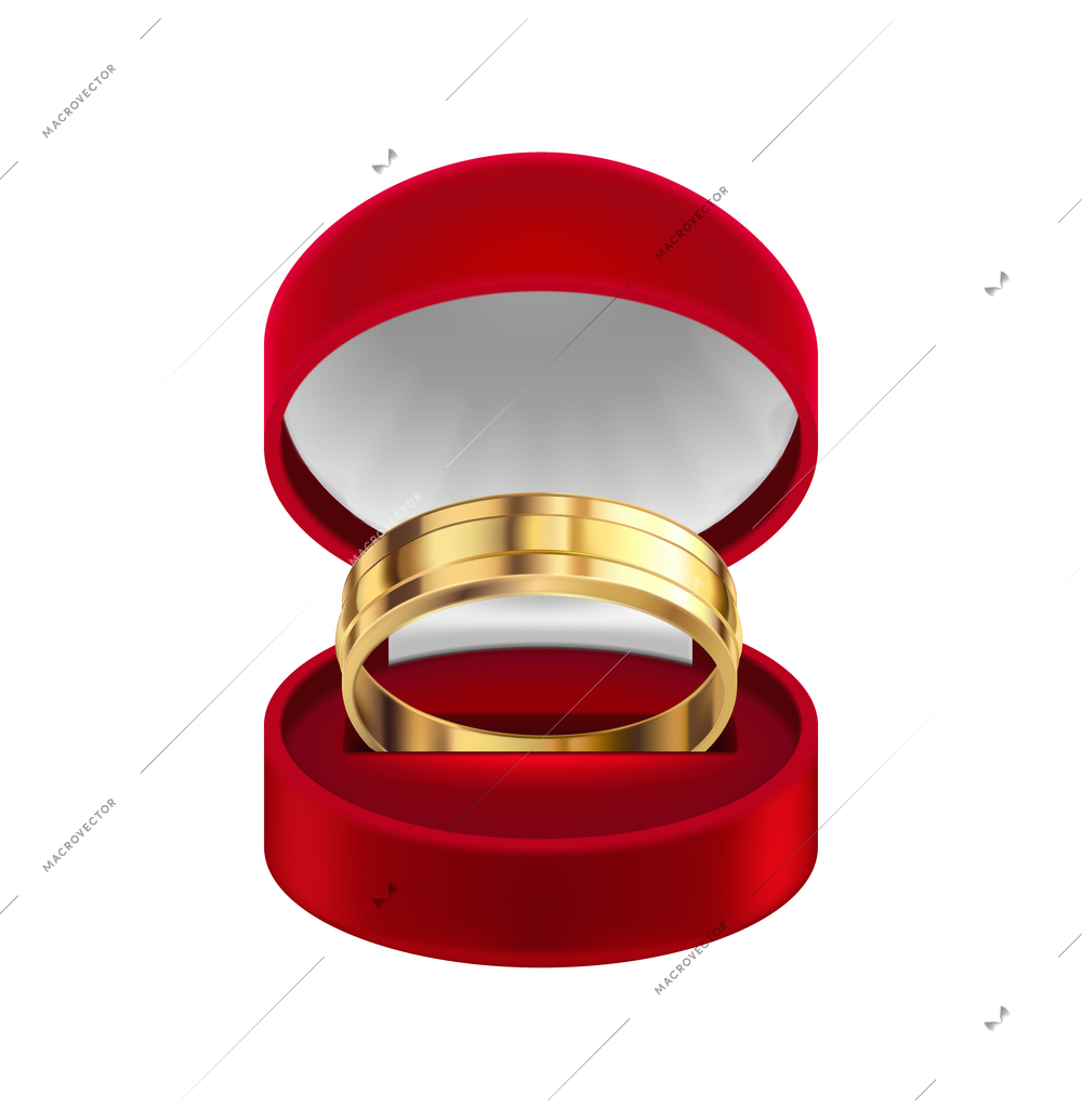 Golden ring in jewelry box composition with isolated realistic image on blank background vector illustration