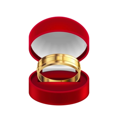 Golden ring in jewelry box composition with isolated realistic image on blank background vector illustration