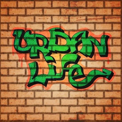 Graffiti concept with brick wall and urban life letters background vector illustration