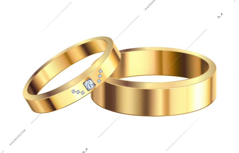 Golden engagement ring composition with isolated realistic image on blank background vector illustration