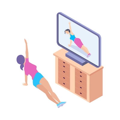 Isometric group aerobic gym dance yoga class instructor composition isolated on blank background vector illustration