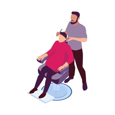 Isometric barbershop hairdressing composition with hair styling salon images on blank background vector illustration