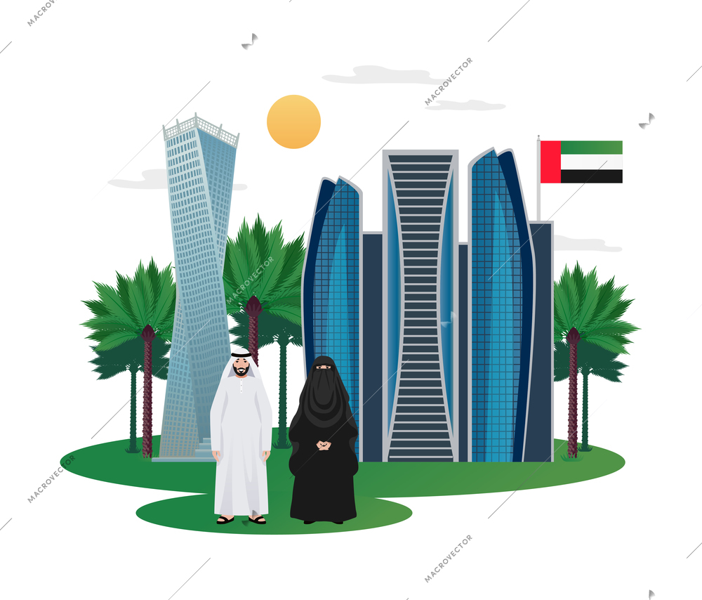 UAE tourism composition with isolated travel images on blank background vector illustrations