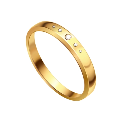 Golden ring composition with isolated realistic image on blank background vector illustration