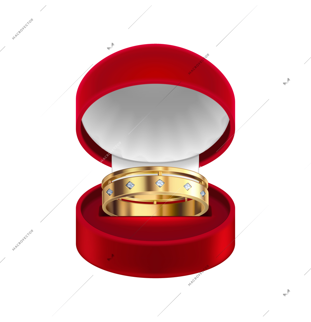 Golden ring in jewelry box composition with isolated realistic image on blank background vector illustration