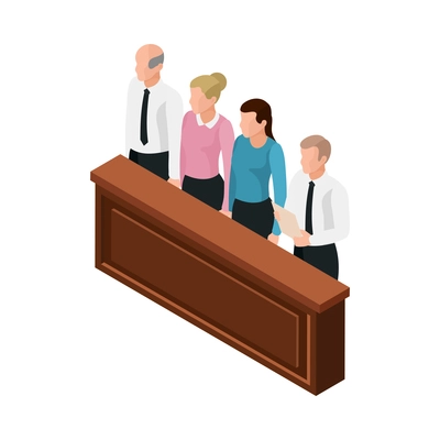 Law justice isometric composition with isolated image of court trial element on blank background vector illustration