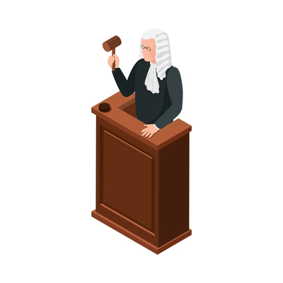 Law justice isometric composition with isolated image of court trial element on blank background vector illustration