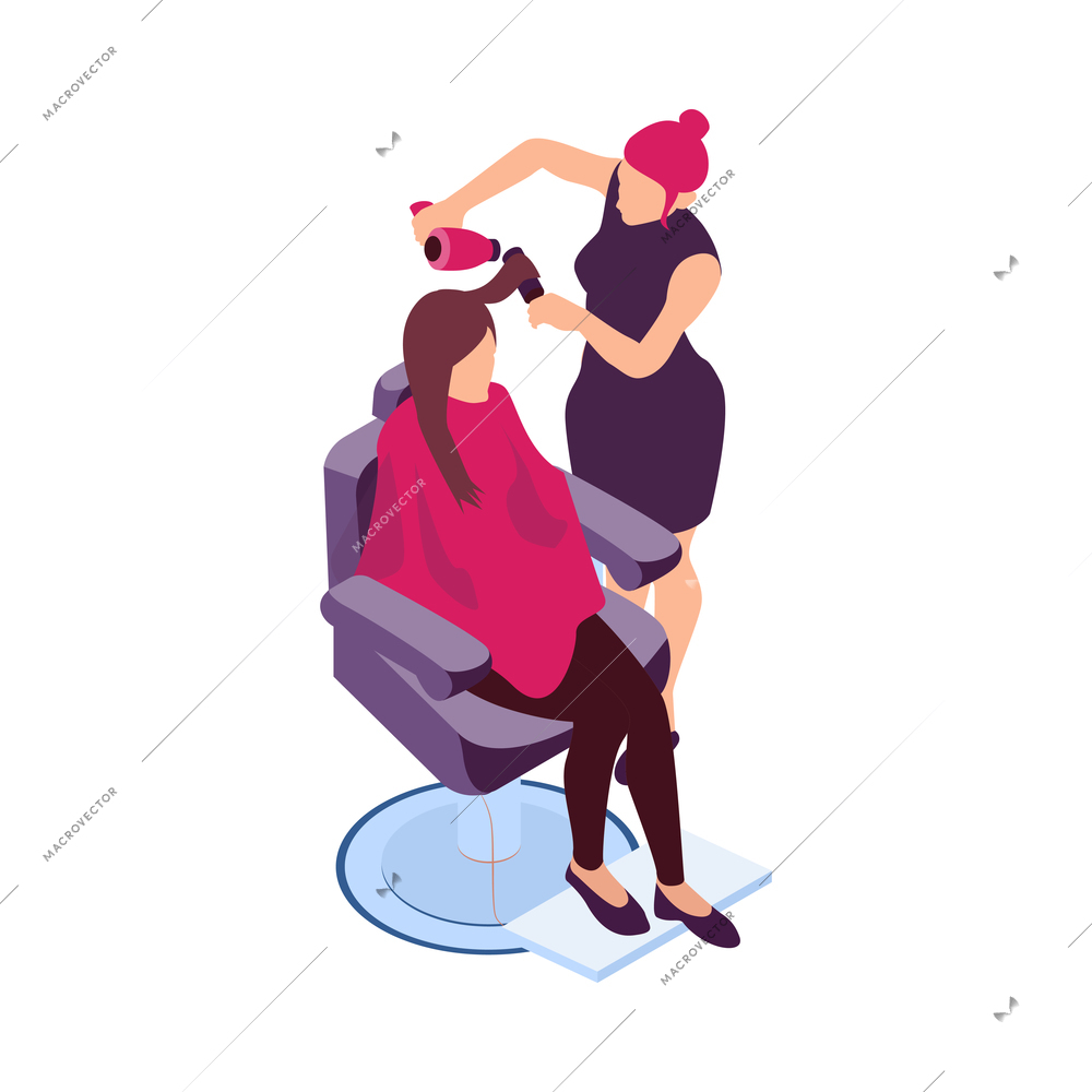 Isometric barbershop hairdressing composition with hair styling salon images on blank background vector illustration