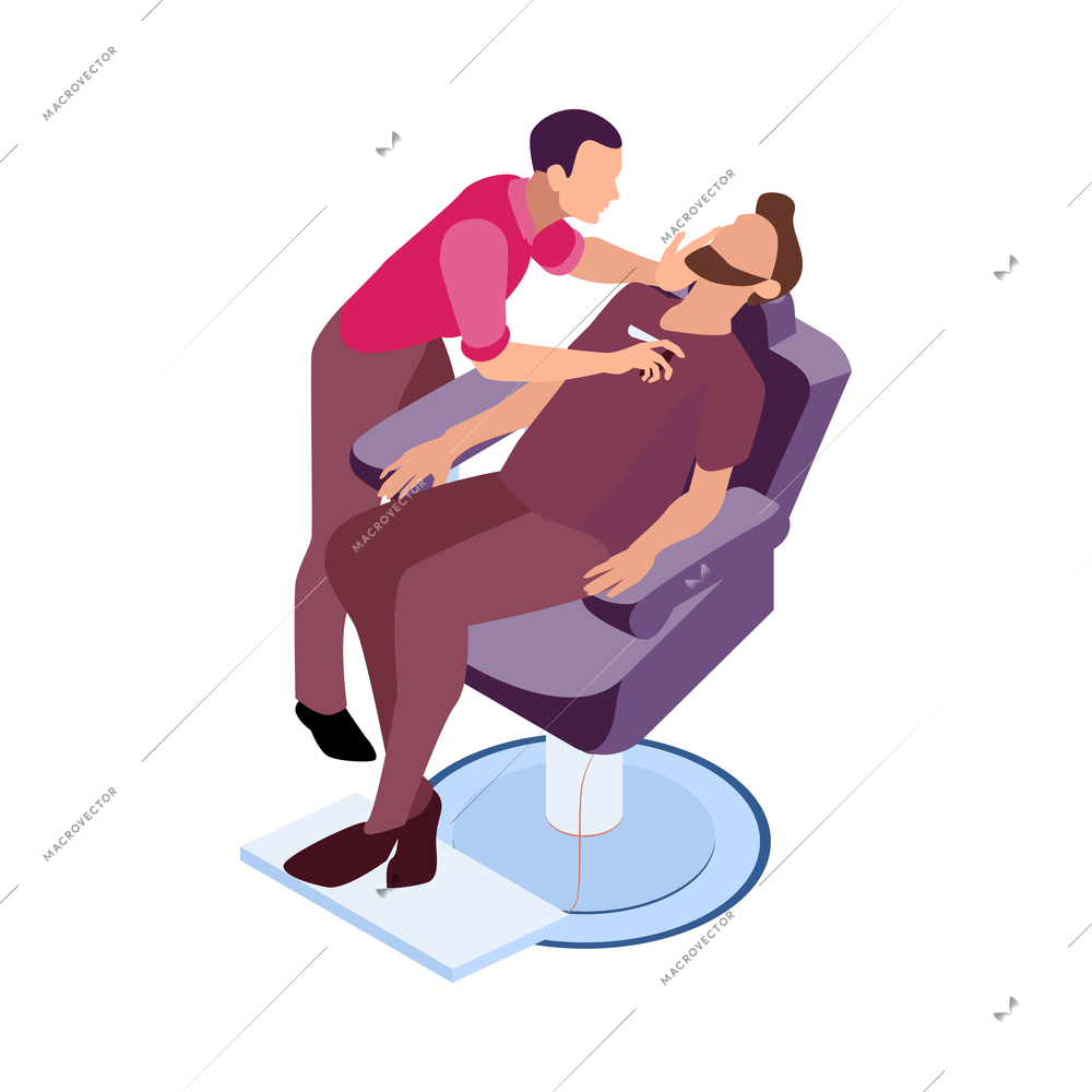 Isometric barbershop hairdressing composition with hair styling salon images on blank background vector illustration