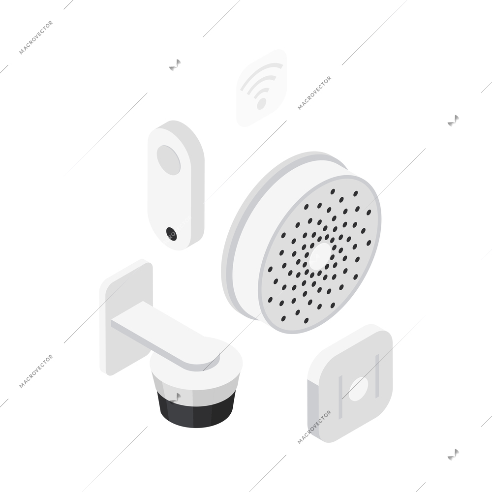 IOT isometric composition with isolated smart home remote controlled electronic device image vector illustration