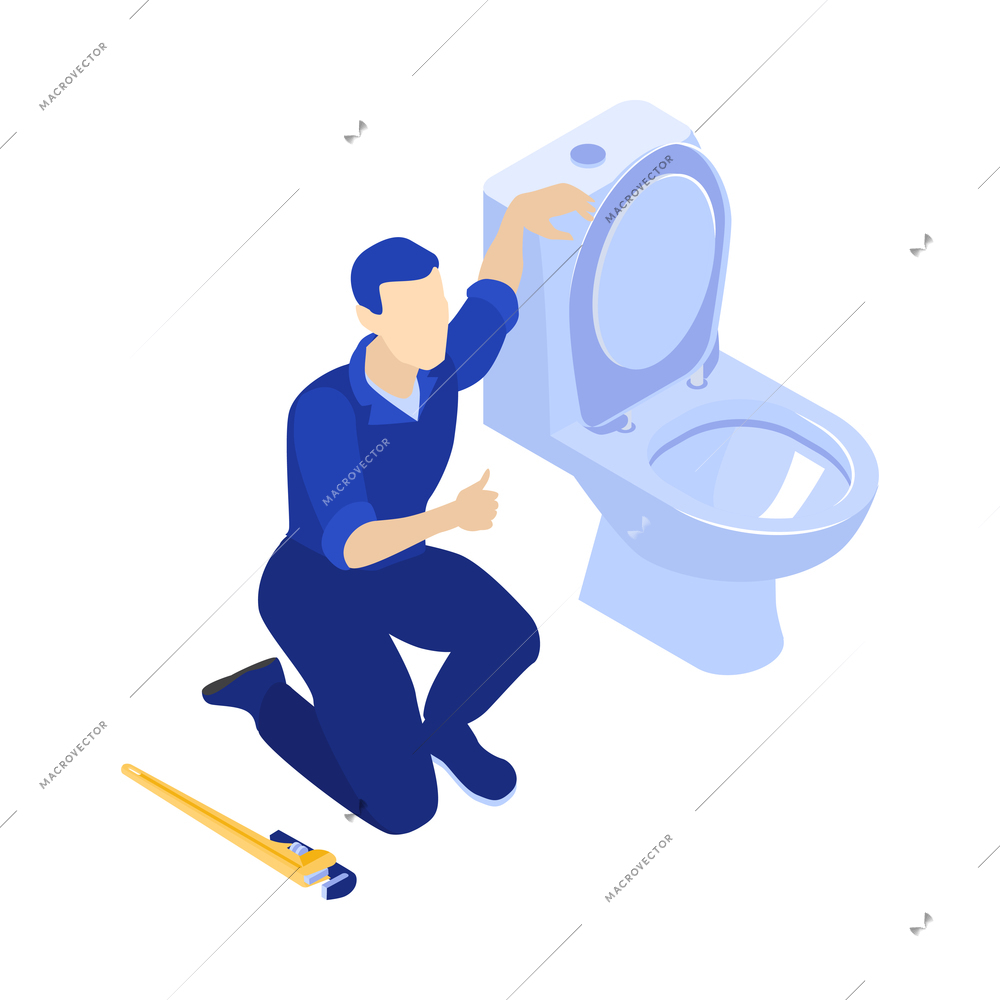 Isometric plumber composition with plumbing image isolated on white background 3d vector illustration