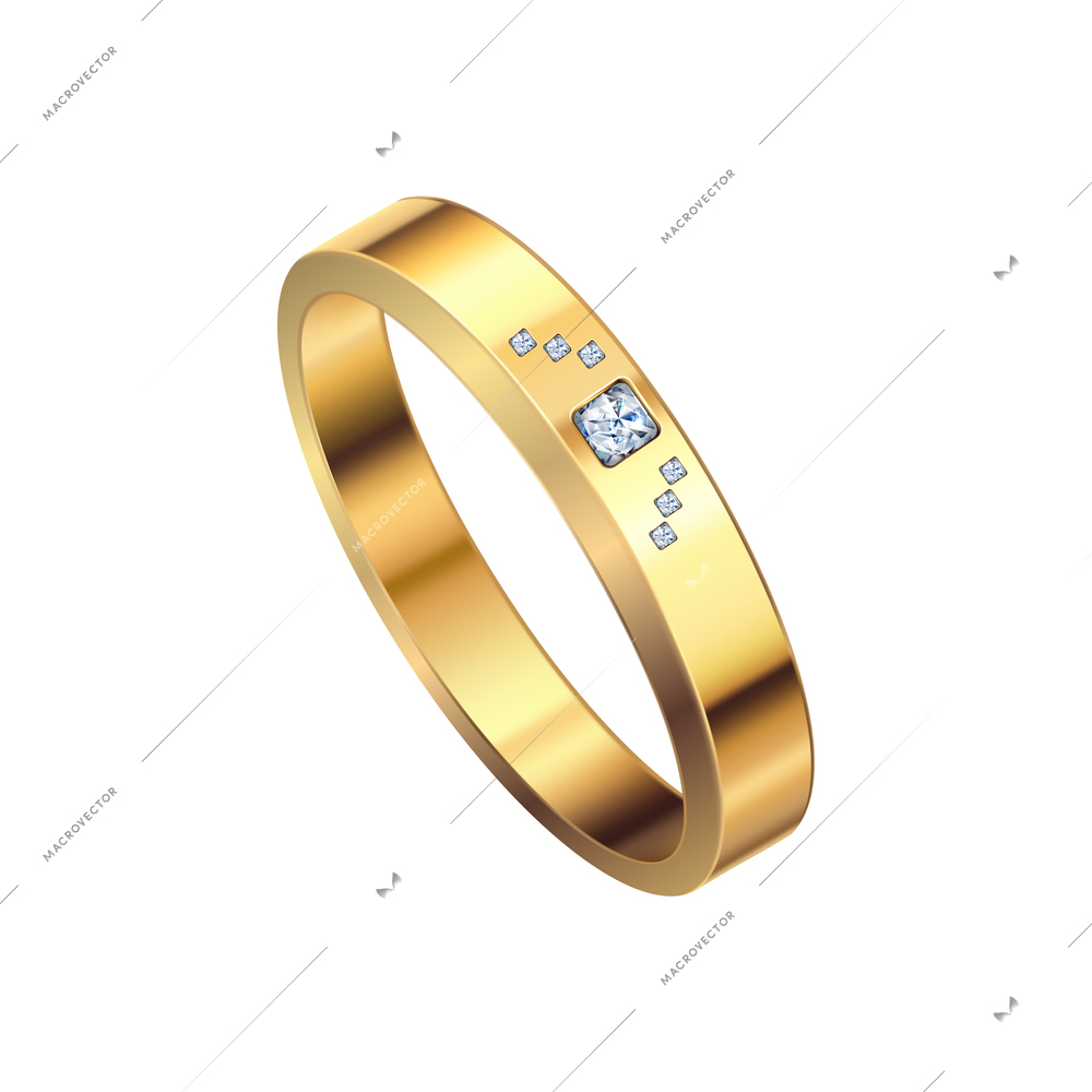 Golden ring composition with isolated realistic image on blank background vector illustration