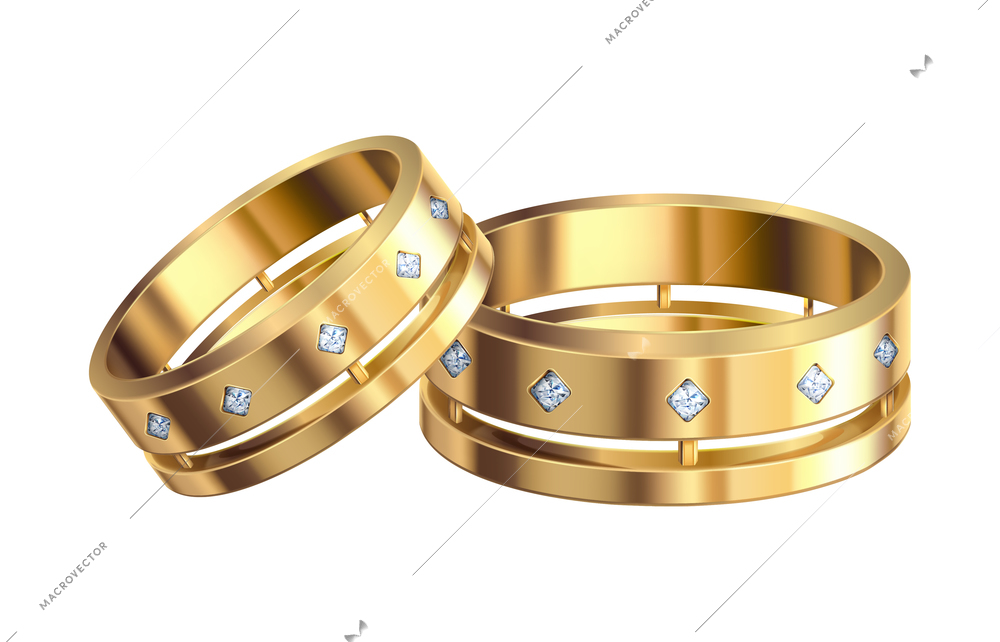 Golden engagement ring composition with isolated realistic image on blank background vector illustration