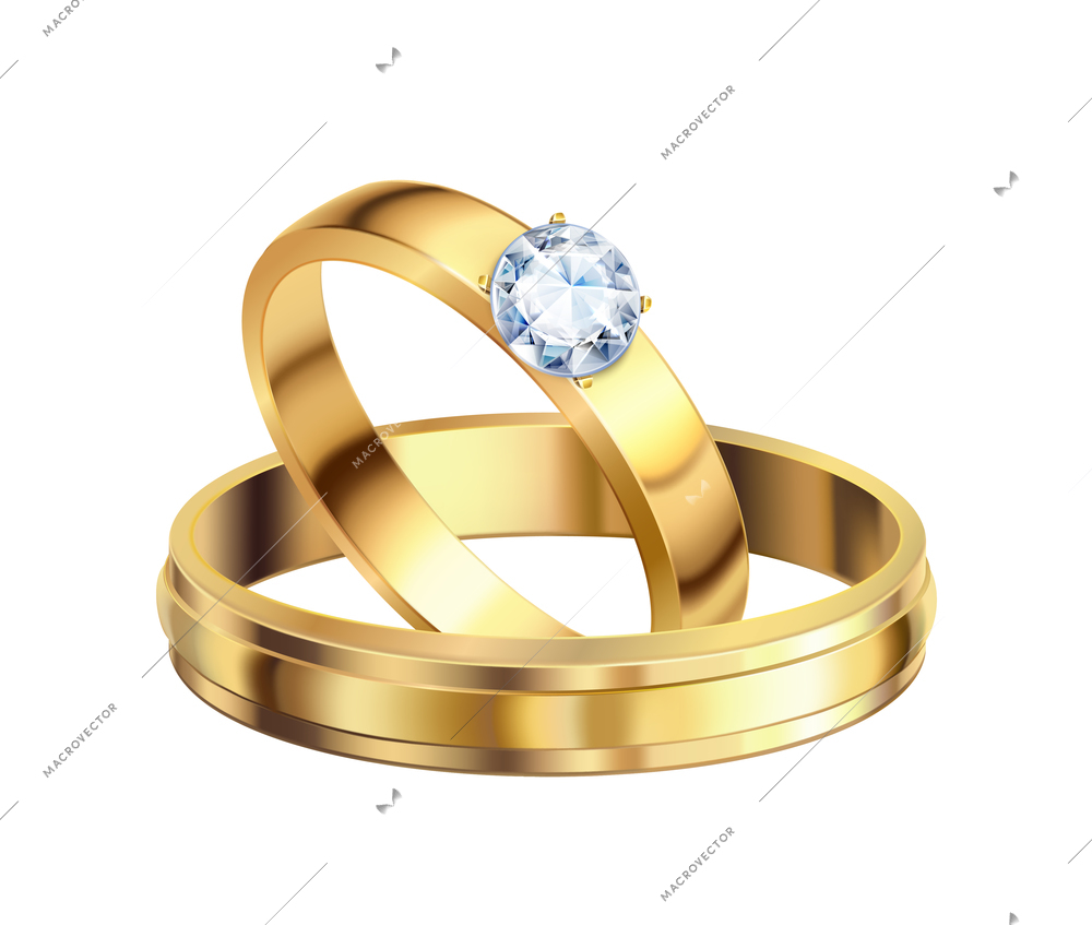 Golden engagement ring composition with isolated realistic image on blank background vector illustration