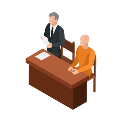 Law justice isometric composition with isolated image of court trial element on blank background vector illustration