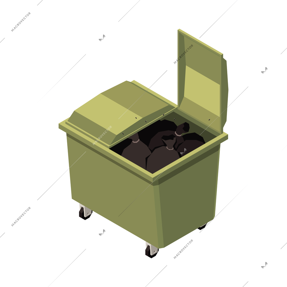 Garbage recycling isometric composition with isolated trash storing processing icon on blank background vector illustration