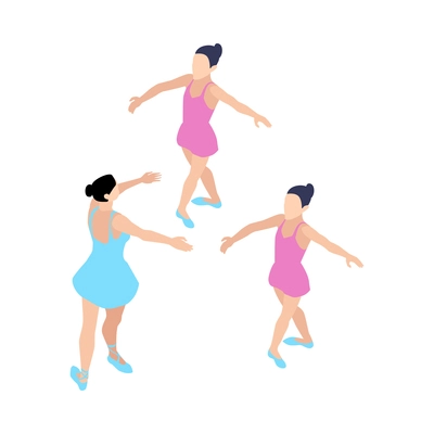 Isometric group aerobic gym dance yoga class instructor composition isolated on blank background vector illustration