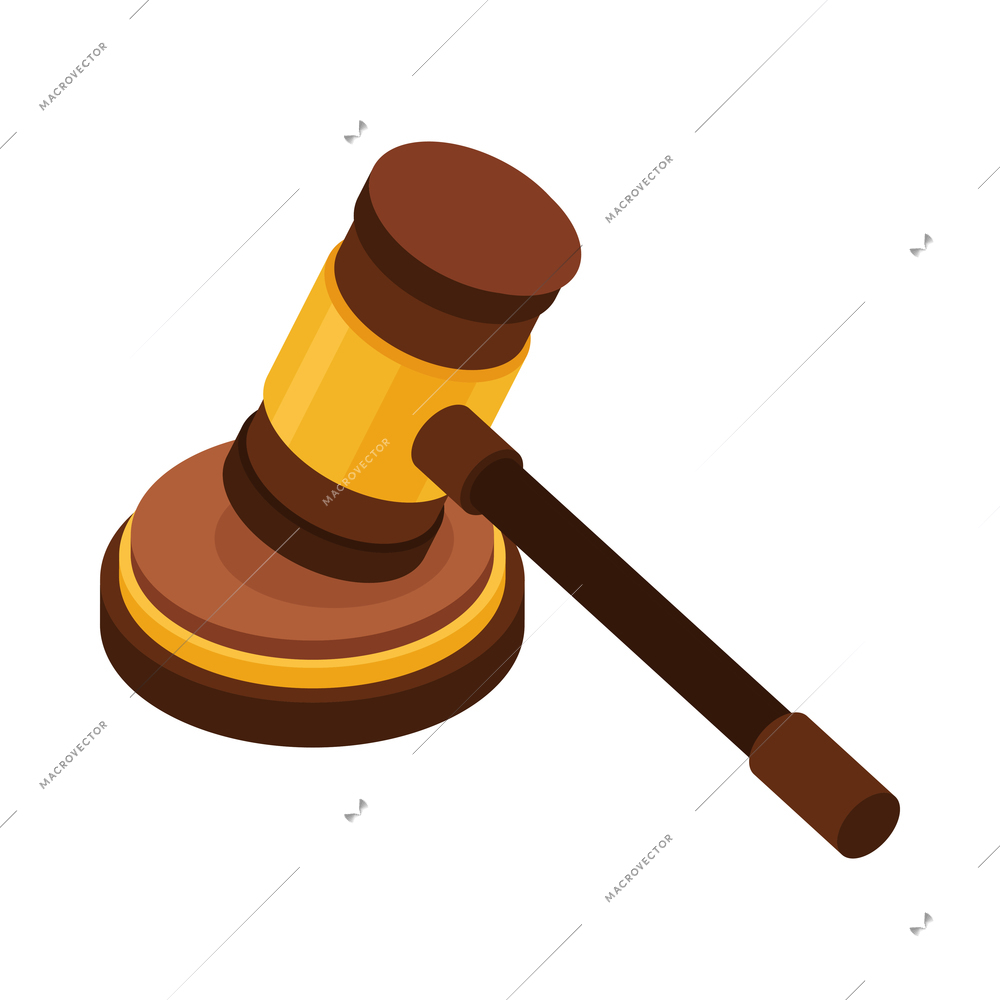 Law justice isometric composition with isolated image of court trial element on blank background vector illustration